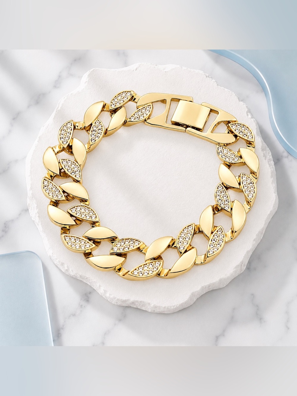 Weight Of Gold Pavé Link Chain Bracelet | 18K Gold Layered